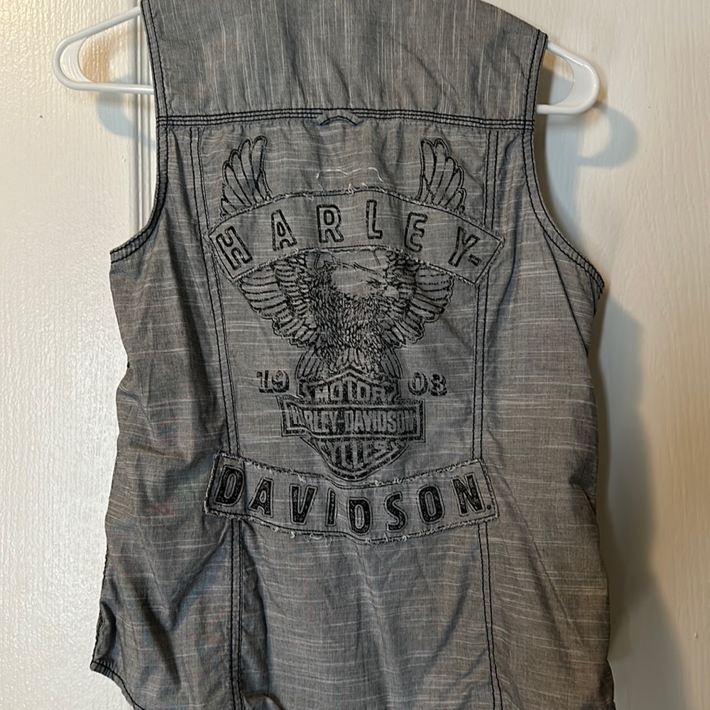Chambray style button down vest grey / black Harley Davidson